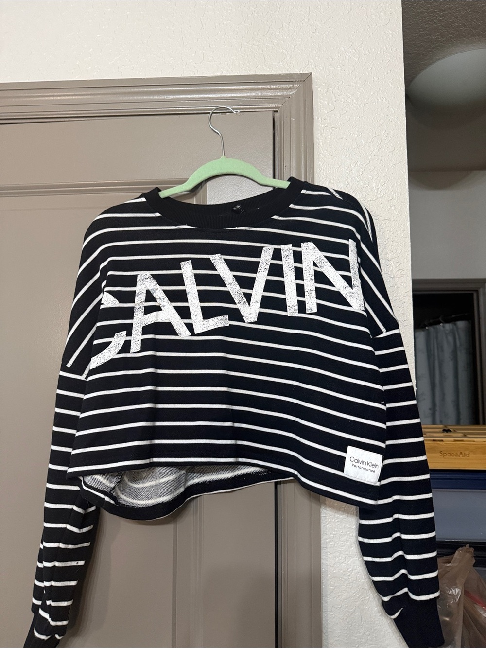 Calvin Klein Black & White Striped 'ALVIN' Cropped Sweatshirt